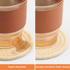 4.8IN Woven Drink Coasters Set of 4, Thick Absorbent Coasters, Boho Cotton Neutral Handmade Coaster, Table OOffice Desk Decor Posavasos for Coffee Cups with Giftbox (Multicolored, 4.8inch)