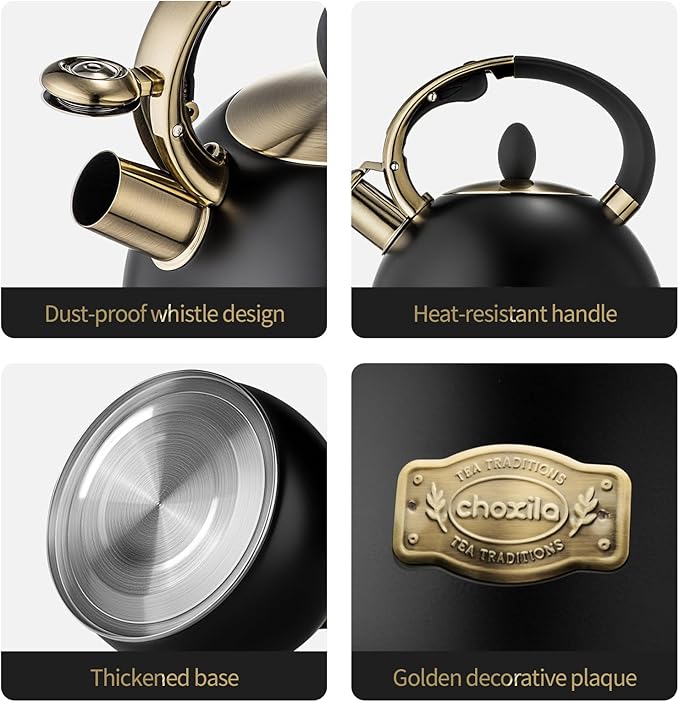 Stovetop Tea Kettle - 2.64 Quart Whistling Tea Pot for Stove Top, Stainless Steel Tea Kettle for All Stovetops Including Induction, Gas, Electric | Ergonomic Pouring Design