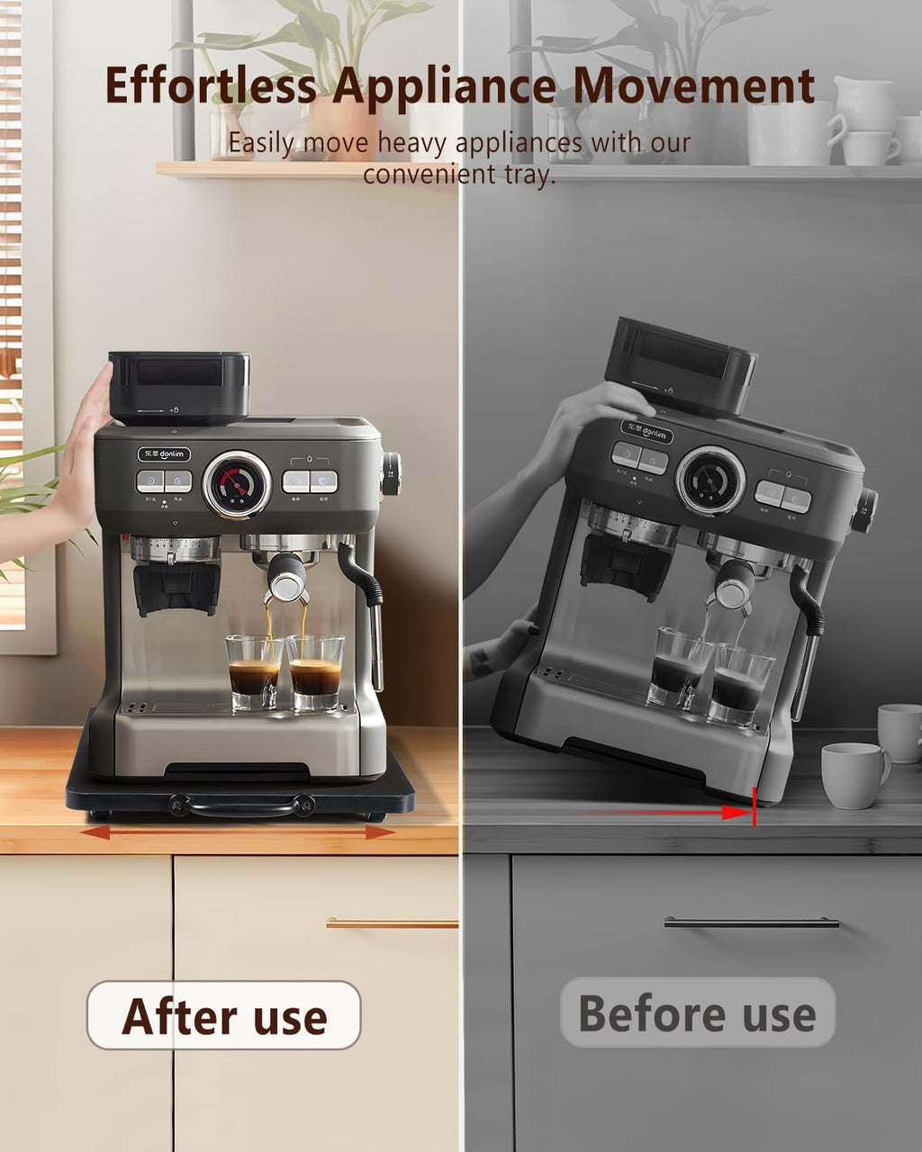 Appliance Slider, Sliding Tray for Coffee Maker, Coffee Pot Slider for Countertop, Kitchen Appliance Rolling Tray with Rubber Wheels,Large - Long, Black(12.5” x 16”)