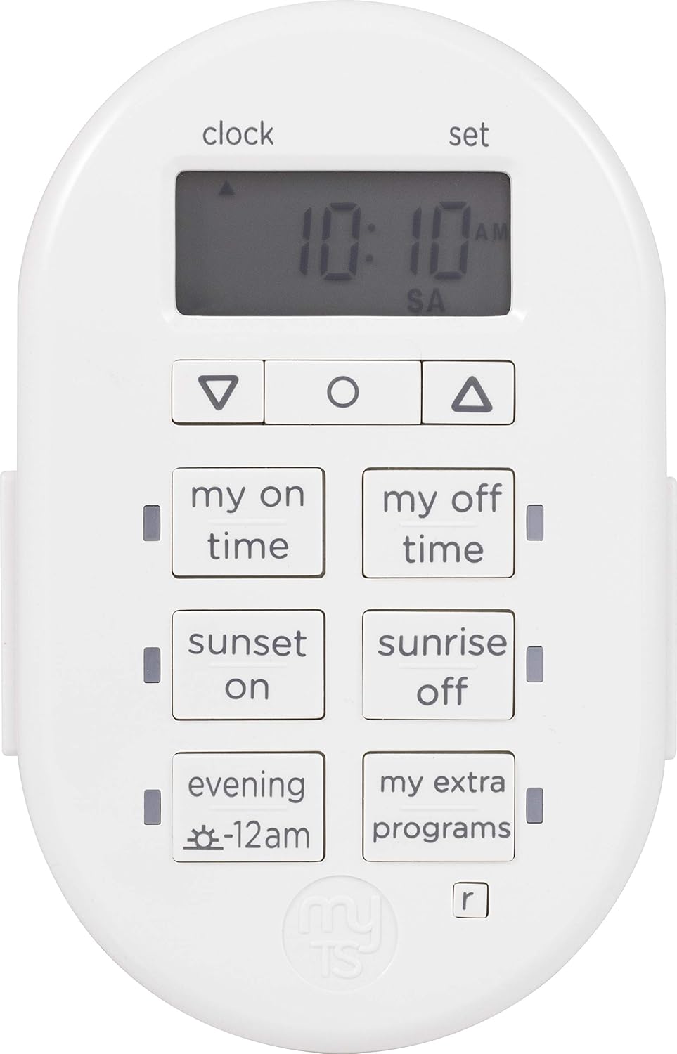 myTouchSmart Simple Set 7-Day Digital Timer, 2 Grounded Outlet Timer, Sunrise-Sunset Indoor Timer Outlet, Programmable ON/OFF Plug Timer, 125V Light Timer, Lamp Timer, Seasonal Lights, White, 35150