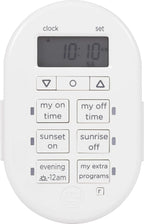 myTouchSmart Simple Set 7-Day Digital Timer, 2 Grounded Outlet Timer, Sunrise-Sunset Indoor Timer Outlet, Programmable ON/OFF Plug Timer, 125V Light Timer, Lamp Timer, Seasonal Lights, White, 35150