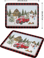 Giwawa Christmas Truck Dish Drying Mat 18x24 inch Large Winter Snowman Xmas Trees Snow Farm Dish Drainer Mats Red Black Buffalo Plaids Absorbent Dish Drying Pad for Kitchen Countertop Decor