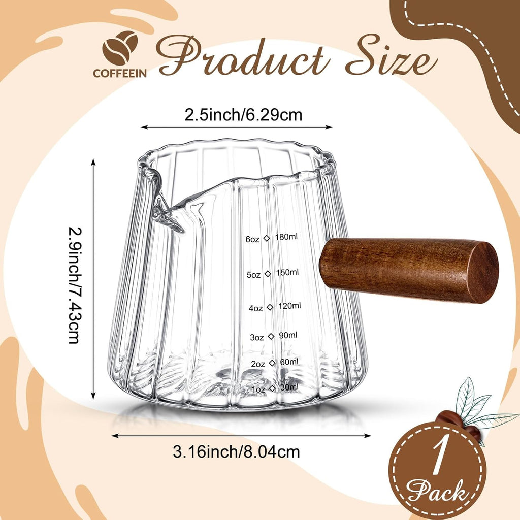 Espresso Shot Glass with Handle, 6 Oz/180 ml Espresso Cups with Single V-shaped Mouth, Measuring Cup for Milk Tea Coffee Bar Accessories(Clear,1 Pcs)
