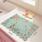 Scalloped Bohemian Coffee Bar Mat Dish Drying Mats for Kitchen Counter, Kitchen Decor,(16"x24", Green)