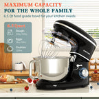 CHeflee Stand Mixer,660W 6+P With 6.5QT Stainless Steel Bowl,Dough Hook, Wire Whip & Beater,for Most Home Cooks,Black