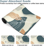 Rnivvi Coffee Mat, 16" x 24" Cute Boho Theme Coffee Bar Mats for Espresso Machine Station Accessories and Organizer, Hide Stain Rubber Backed Absorbent Dish Drying Pad for Kitchen Counter, Leaves