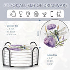 Coaster for Drinks Set of 6, Dragonfly Flower Absorbing Round Ceramic Stone Coaster with Cork Base,Tabletop Protection Mat for Mugs and Cups,Coffee Table Wine Glass Home Bar 4 Inch