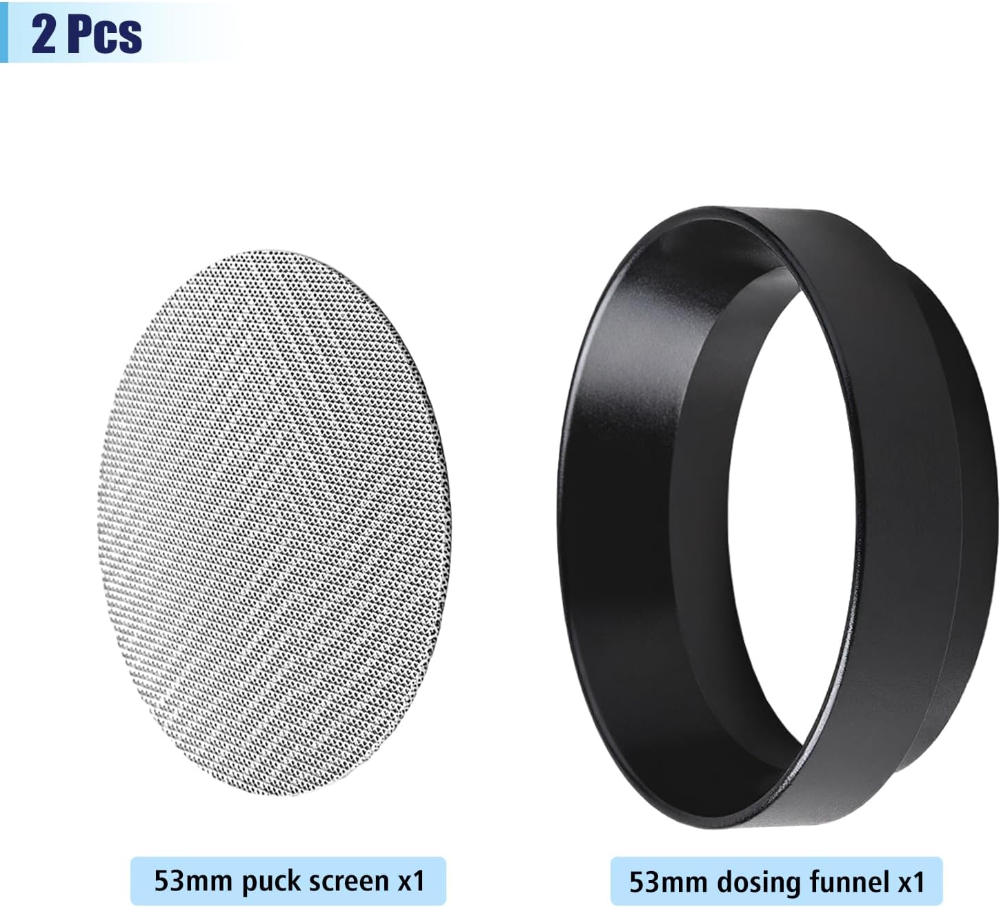 53mm Espresso Dosing Funnel and Puck Screen Set, Espresso Coffee Dosing Ring & 1.7mm 316 Stainless Steel Espresso Portafilter for Coffee Portafilter Filter Basket