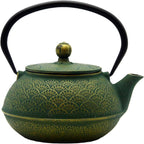 900ml Cast Iron Tea Kettle,SECHUDO Teapot Coated with Enameled Interior for Loose Leaf, Small Cast Iron Teapot with Strainer for Stovetop Safe, Green Iron Kettle(30.4oz)