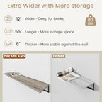 Dreamland Floating Shelves for Wall, 12 Inch Deep Floating Shelves Set of 2, 55W x 12D Large Wall Shelf with Sturdy Metal Brackets for Living Room, Bathroom, Bedroom and Kitchen, Grey