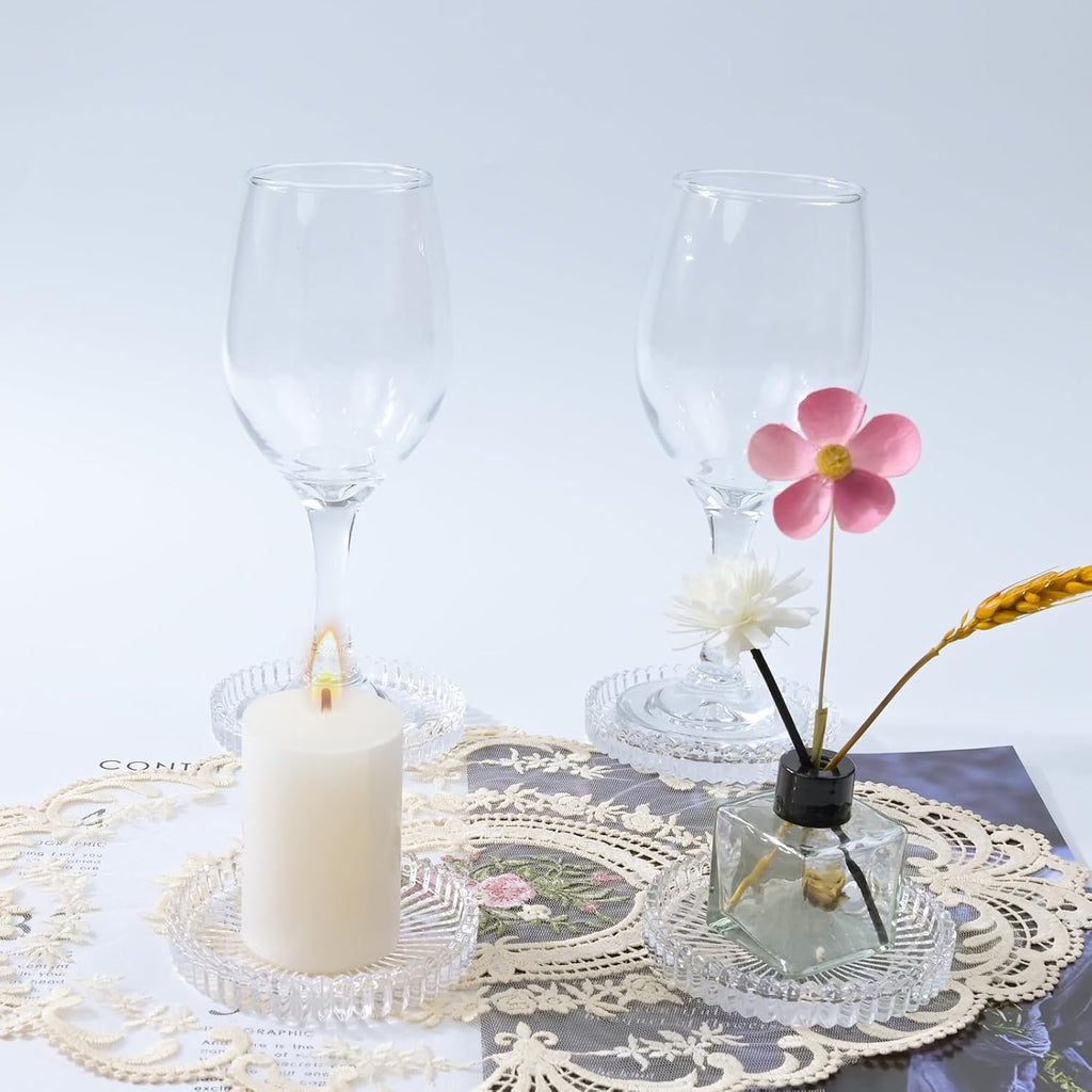 Glass Coaster 6 Pack Round Cup Coasters for Drinks,Crystal Coffee Coaster,Stylish Drink Coasters for Kitchen Bar Dining Room Living Room Office Decor and Jewelry Storage,Clear