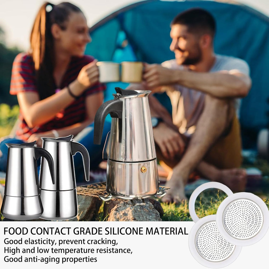 2 Pcs Filter with 3 Pcs Silicone Gasket Seals for 6 Cup Stovetop Espresso Coffee Maker Replacement Parts for Big Tummy and Straight Stainless Steel Moka Pot