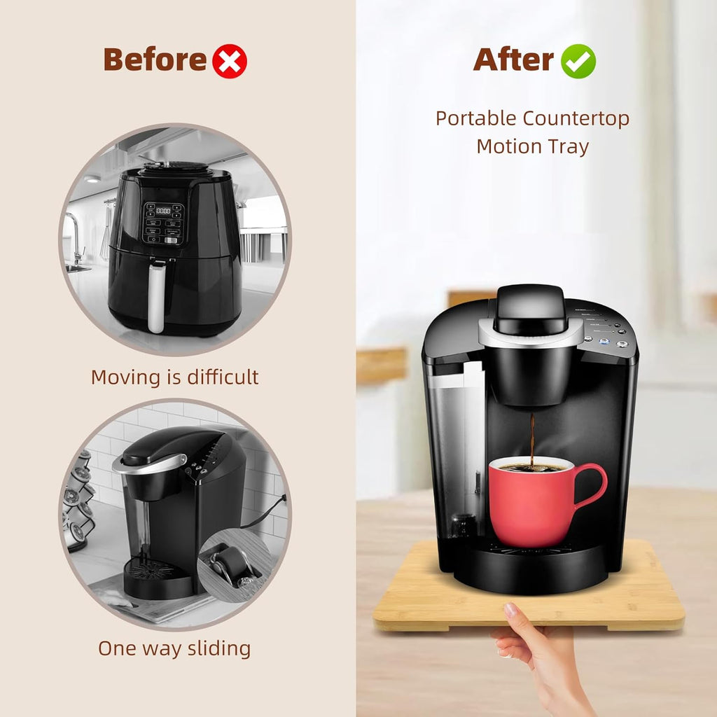 360° Rolling Tray Bamboo Appliance Slider for Kitchen Appliances, Coffee Maker Mat Tray for Countertops Sliding Tray for Coffee Maker Appliances Mat Easily from Under The Cabinet Natural11.6×13.9