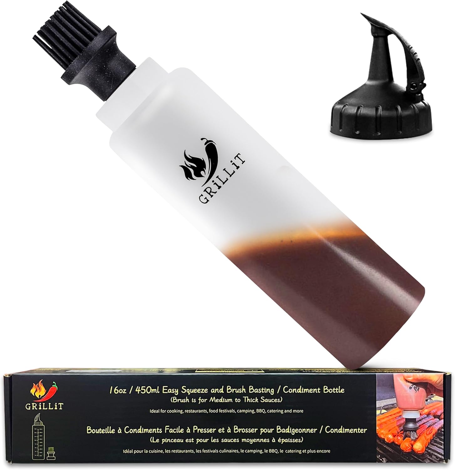 Silicone Basting Brush & BBQ Sauce Bottle - 16 oz Basting Bottle Dispenser for Grilling - Perfect Grill Brush for Marinades