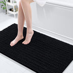 Arotive Luxury Chenille Bathroom Rug Mat, Extra Soft Thick Absorbent Shaggy Bath Rugs, Non-Slip Machine Wash Dry, Plush Bath Mats for Bathroom, Shower and Tub, 60x24, Black