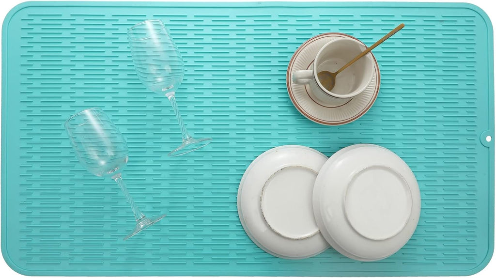 Silicone Dish Drying Mat for Multiple Usage,Easy clean,Eco-friendly,Heat-resistant Silicone Mat for Kitchen Counter or Sink,Refrigerator or Drawer Liner Mint 4XL 32 inches x 18 inches