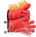 Kitchen Oven Gloves - Silicone and Cotton Double-Layer Heat Resistant Oven Mitts/BBQ Gloves/Grill Gloves - Perfect for Baking and Grilling - 1 Pair (Small, Red)