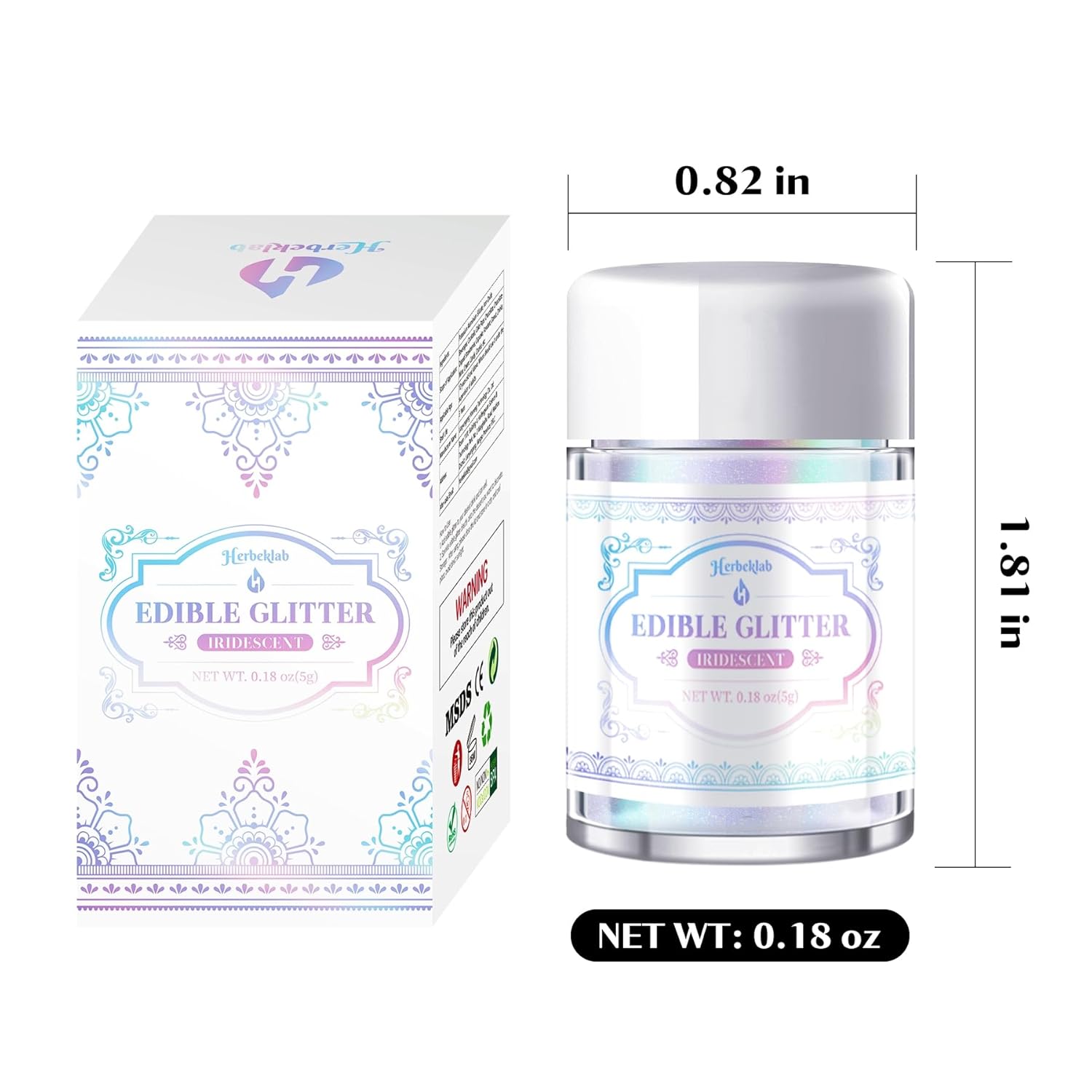 Iridescent Edible Glitter for Cocktails - Herbeklab Rainbow Luster Dust Edible Iridescent Drink Glitter Food Grade Shimmer Powder for Beverage Chocolate, 5g