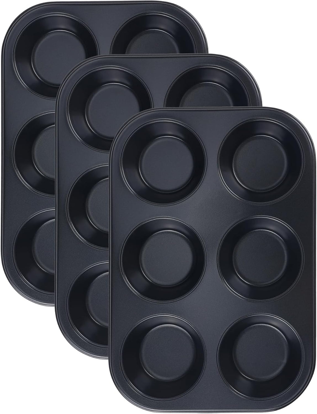 Muffin-Pan for Baking, Nonstick Cake Pan 12 Cups, 3 Pack Cup Premium Cheesecake Pans, Cupcake Baking Pan for Oven 10.4 * 7.1 * 1.2in Black