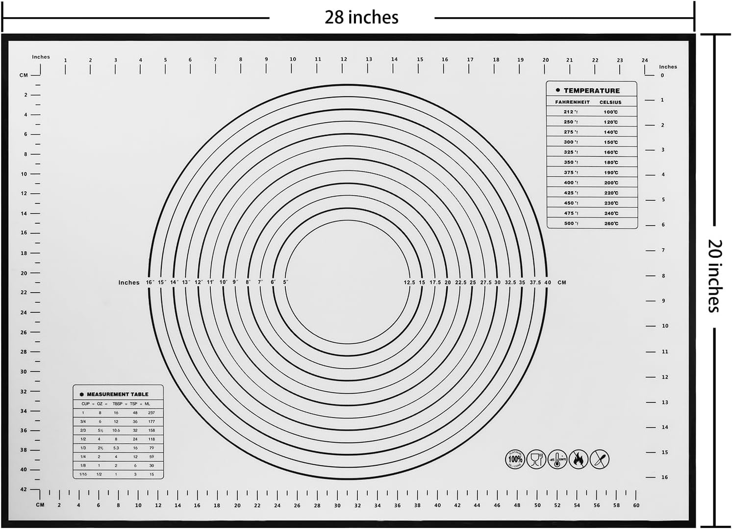 Yansumi Silicone Pastry Mat Extra Large Non-Slip Mat for Rolling Dough Pie Crust and Baking Non-Stick with Measurements (XL, 28"L x 20"W,Black)