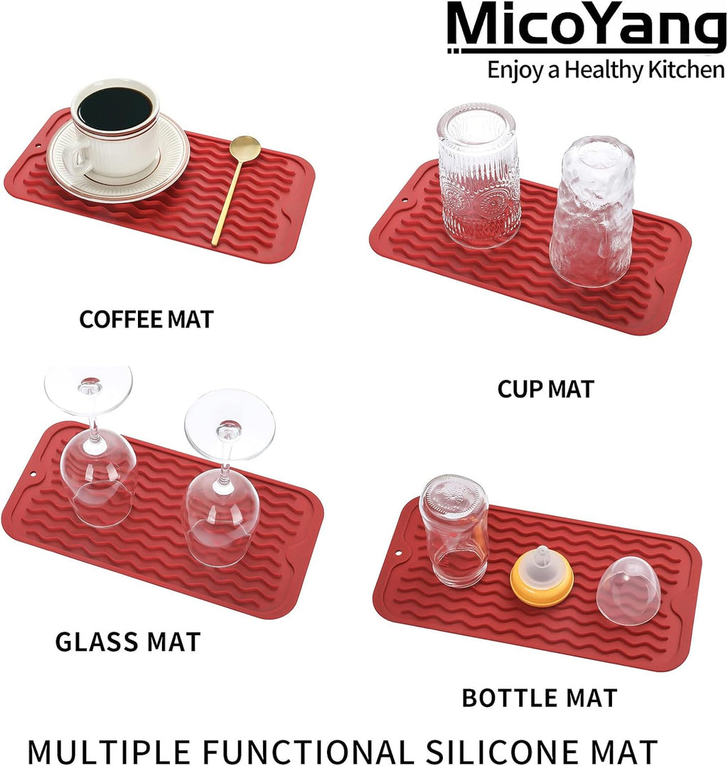 Silicone Dish Drying Mat for Multiple Usage,Easy clean,Eco-friendly,Heat-resistant Silicone Mat for Kitchen Counter or Sink,Refrigerator or Drawer Liner Red S 12 inches x 6 inches