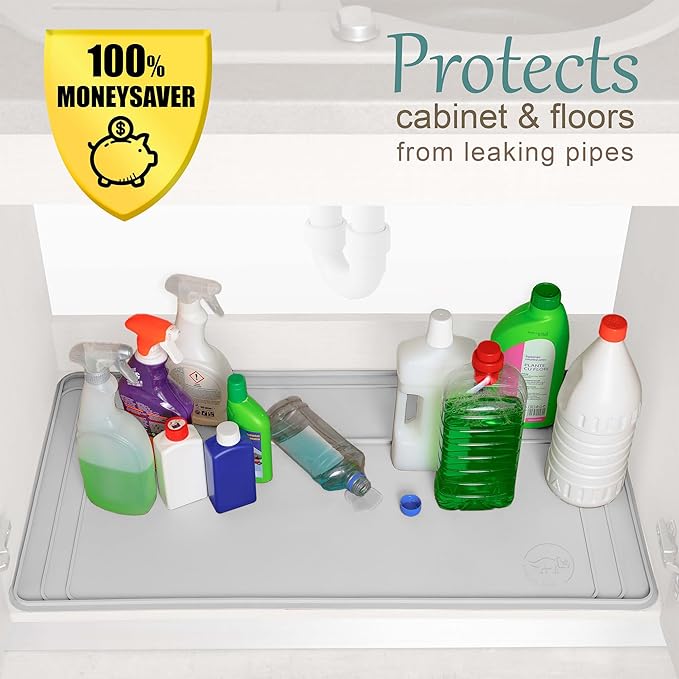 The Original Under Sink Mat - Silicone Waterproof mat, Trimmable, Easy to Clean, Kitchen Cabinet Liner, Undersink Waterproof mat, Disinfection Surface - 31" x 22" or Smaller