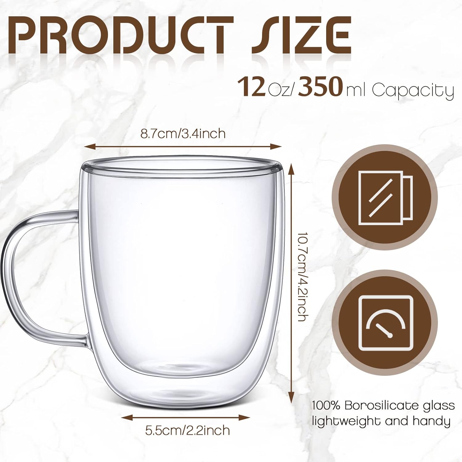 Gerrii Espresso Cups Double Walled Espresso Shot Glass with Handle Cups Insulated Clear Small Shot Glasses for Cappuccino Latte Hot Beverage(8 Pcs,12 oz)