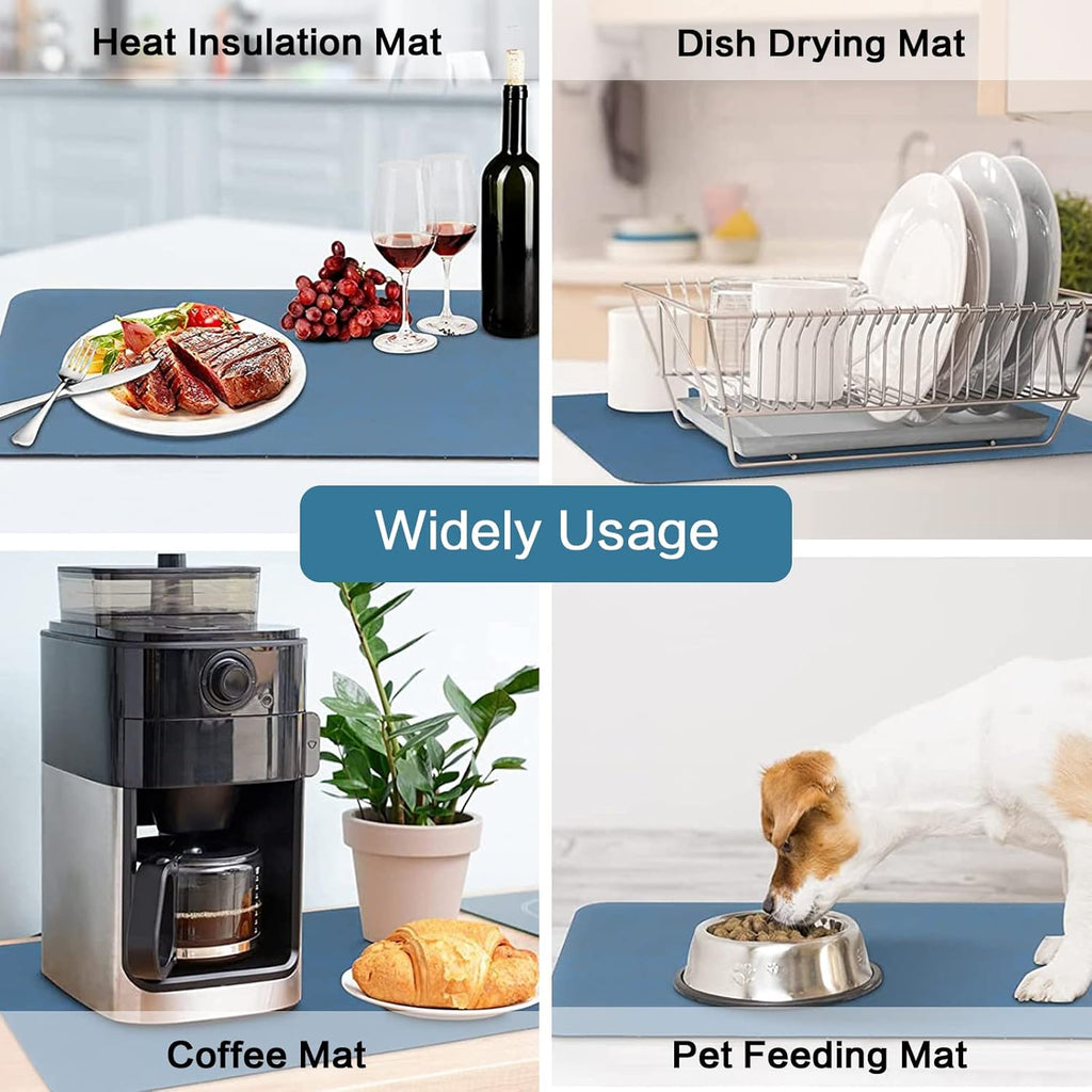 Dish Drying Mats, 16''x24'', Absorbent Bar Mats for Kitchen Counter, Anti Spill, Rubber Backed, Fit Under Coffee Maker & Espresso Machine, Blue