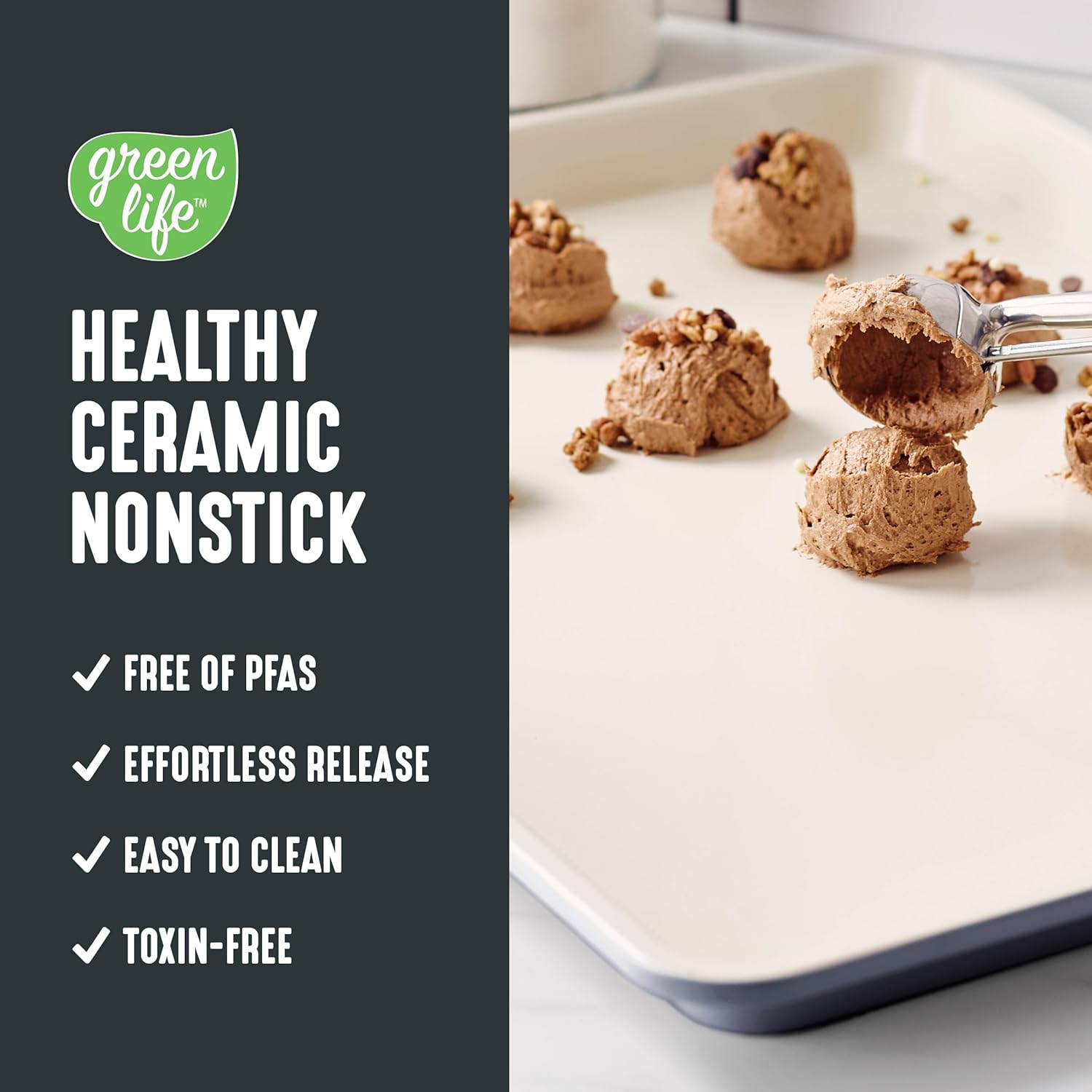 GreenLife Bakeware 18” x 13” Half Cookie Sheet Baking Pan, Non-Toxic PFAS-Free Healthy Ceramic Nonstick, Oven Safe to 450°F, Easy Release, Even Heating, Easy Clean, Black