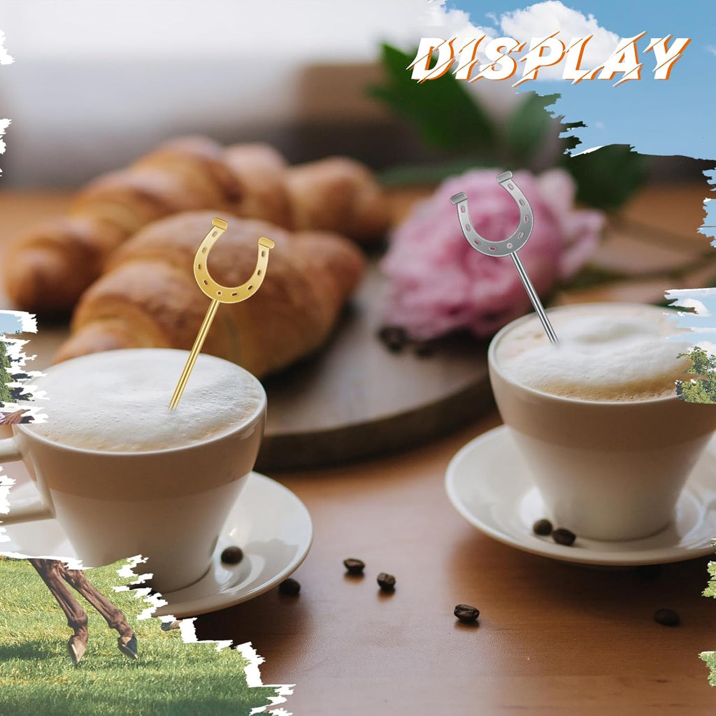 6 Inch Derby Drink Plastic Stirrers Swizzle Sticks for Cocktails Coffee Reusable U Shaped Horseshoe Drink Stirrers for Coffee Beverage Party Bar Weddings Events(Gold,silver,30 Pcs)