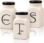 Ceramic Canister Set of 3 – Small Kitchen Canisters for Sugar, Coffee & Tea – Airtight Food Containers with Lids – Coffee Canister, Sugar Container, Tea Set