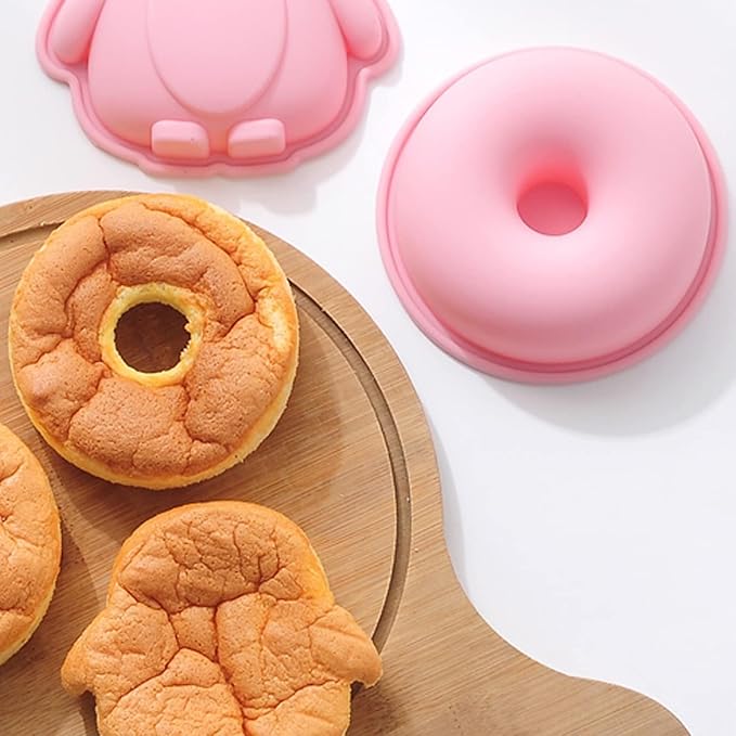 4 Inches Silicone Donuts Pan Set, 4 Pieces Non-stick Pastry Molds Cake Baking Molds for Bagel and Doughnut Cake Pans (Pink)