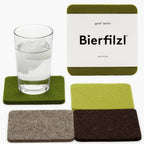 Graf Lantz - Bierfilzl Merino Wool Square Coasters Set of 4 - Forest (4"x4"x5mm) - Absorbs 30% of Weight - Natural German Wool - Heat Resistant, Sustainable, Reusable - Home Decor, Coffee Table Decor