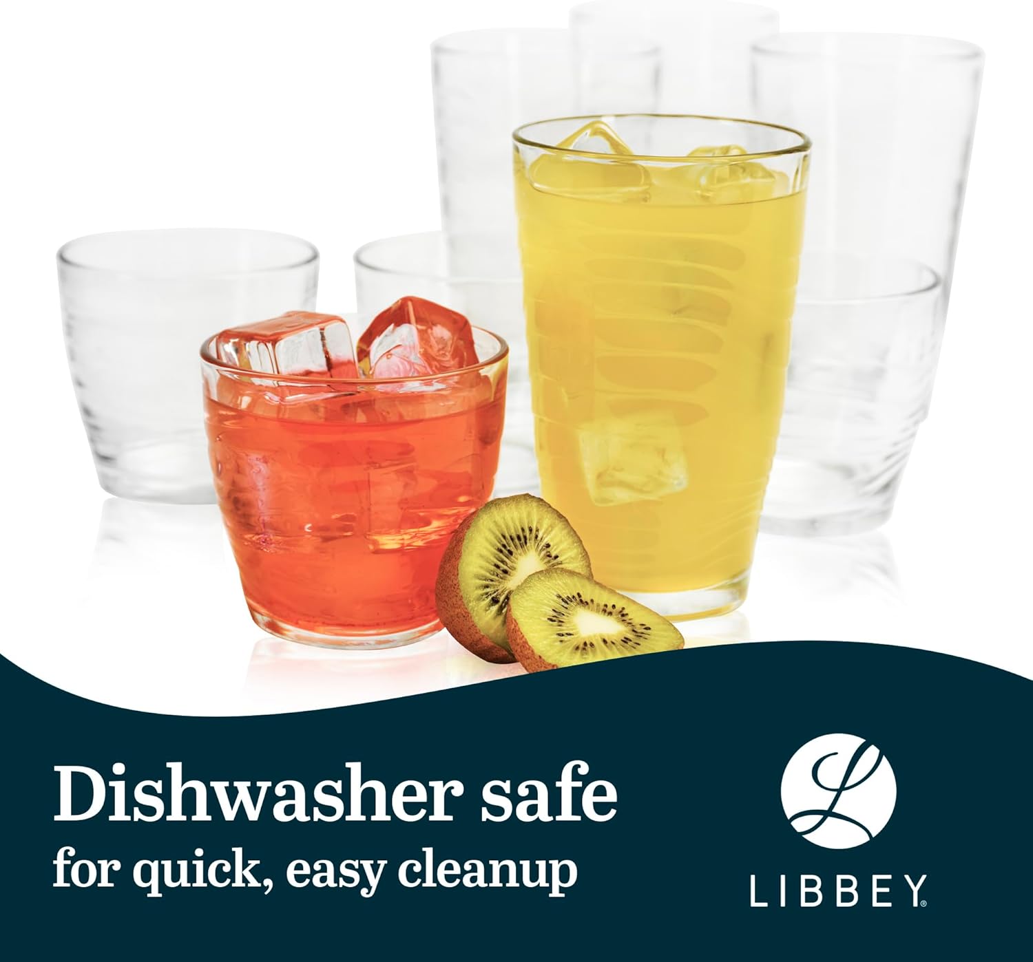 Libbey Orbita Tumbler and Rock Glass Set, Durable, Chip-Resistant Glass Cups Set with Wave Pattern, Glasses Drinking Set of 16 for Any Occasion