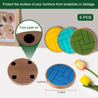 Coasters for Drinks Absorbent 5 Pack, Wood Coasters with Felt Pads, Drink Coasters for Coffee Tabletop Protection, Non-Slip, Non-Stick, Suit for Kinds of Cups 4.3 inch (Colorful Series)
