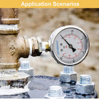 Glycerin Filled Pressure Gauge 1/4 NPT 100psi/7bar, Stainless Steel Case, Brass Inside Construction, 2-1/2" dial, 1/4" NPT Lower Connection with Pre-Wrapped Teflon Tape