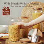 Labina Glass Storage Container Airtight Food Jars Kitchen Canister with Wood Lids, 40 Oz Wide Mouth Pantry Organization Glass Jar for Flour, Sugar, Cookie, Spagetti, Nuts and Candy (2 Pack)