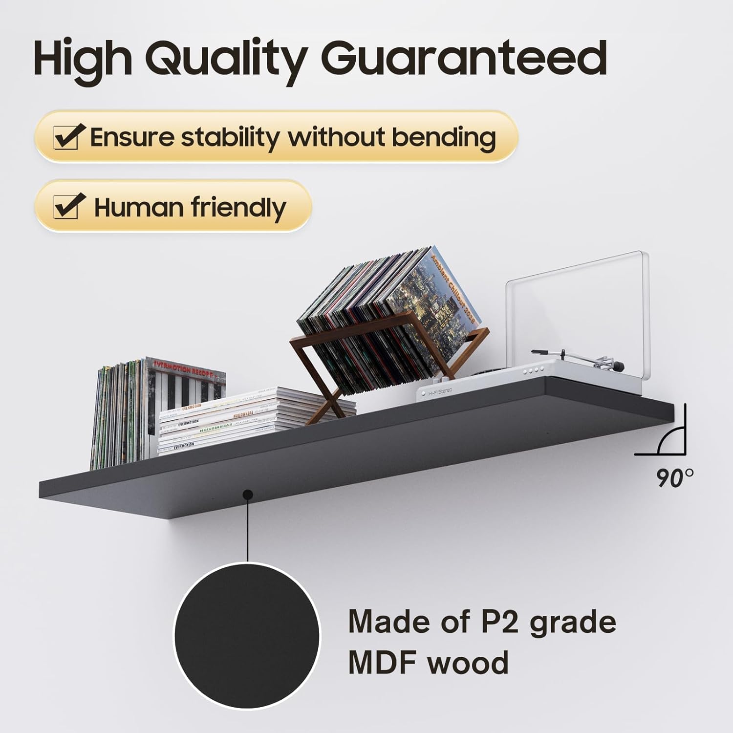 Floating Shelf, Set of 2 Wall Shelf, 30 in W x 12.75 in D x 2 in H Wooden Floating Wall Shelf with Invisible Brackets for Living Room/Bedroom/Bathroom/Kitchen Storage and Decor, Black