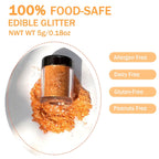Orange Edible Glitter Glimmer Powder for Cakes Drinks - Colaele 5 grams Food Grade Luster Dust Metallic Food Decorating Sprinkle Disco Brew Dust for Cake Decorations Wine Beverage Candy Dessert, Vegan