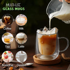 Glass Coffee Cups Set of 4, 13oz Double Walled Glass Mugs with Handles, Clear Insulated Coffee Mug Espresso Cups, Cappuccino Latte Tea Cups Set, Heat Resistant Borosilicate Clear Glasses