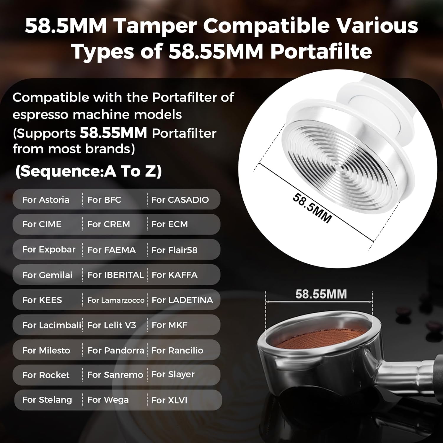 IKAPE 58.5mm Espresso Tamper, Premium Barista Coffee Tamper with Calibrated Spring Loaded, 100% Stainless Steel Base Tamper (White)