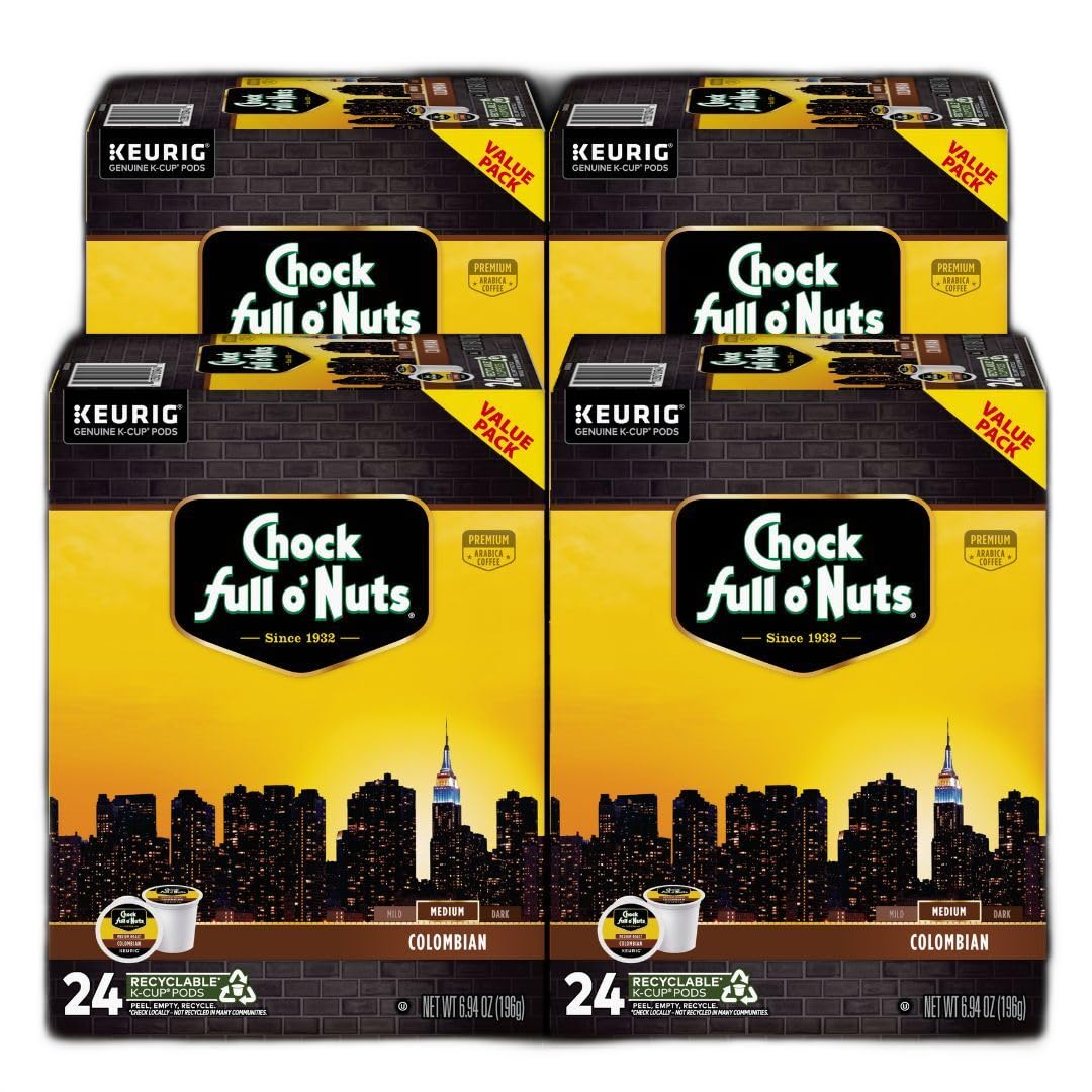 Chock full o’Nuts Colombian Keurig K-Cup Pods for Keurig Brewers – Premium Arabica, Medium Roast – Single Serve – 4 Packs of 24 K-Cup Pods
