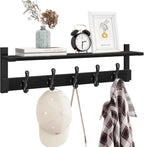 Homode Coat Hanger Wall Mount with Shelf, 29 in Hanging Rack with Storage, Entryway Shelf with Pegs for Hanging Coats, Hats, Towels, Purse, Robes, Black