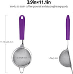 18/8 Stainless Steel Mesh Strainer: U-Taste 3.9 Inch Kitchen Fine Mesh Sieve Food Colander with Riveted Sturdy Silicone Handle and 30 Mesh Hole for Straining Flour, Quinoa, Tea, Juice (Purple)