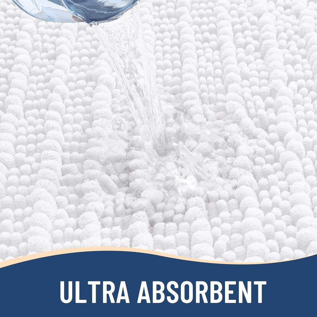 Arotive Luxury Chenille Bathroom Rug Mat, Extra Soft Thick Absorbent Shaggy Bath Rugs, Non-Slip Machine Wash Dry, Plush Bath Mats for Bathroom, Shower and Tub, 40x24, White