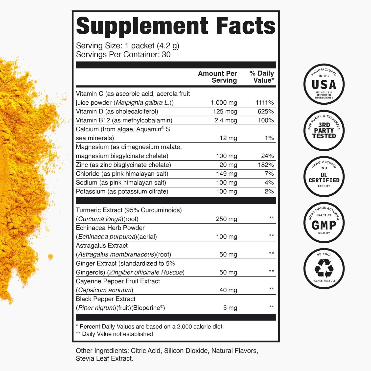 TRULEAN Everyday Wellness Shot Powder - Turmeric, Ginger, Vitamin C, Immunity & Immune Support Supplement - No Artificial Ingredients, No Sugar & Gluten Free - 30 Packets Citrus Flavor