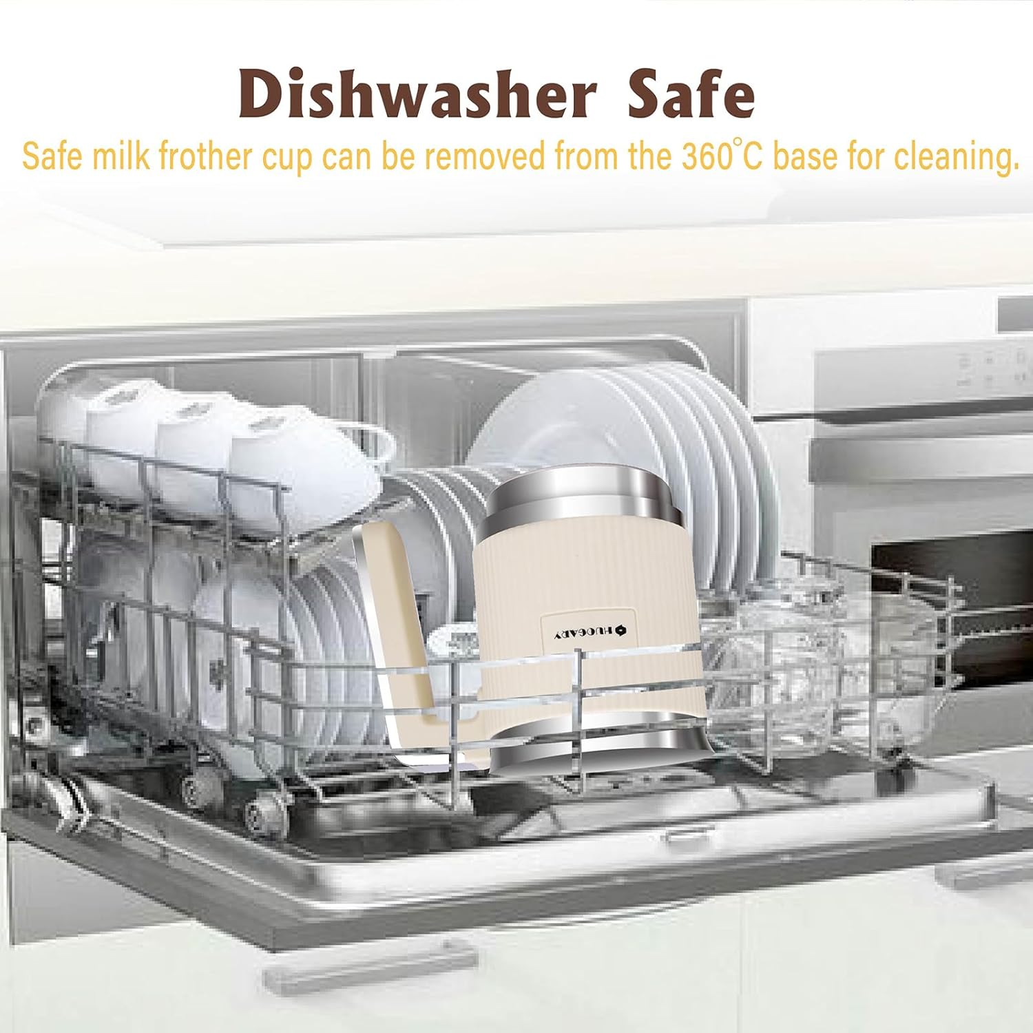 Huogary 5-in-1 Detachable Milk Frother Electric Milk Frother and Steamer Automatic Milk Foamer Frother Hot and Cold Foam Hot Chocolate Maker with Dishwasher Safe (Beige)