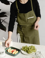 Adjustable Japan Nordic Style Soft Cotton Linen Apron with Four Pockets A Towel