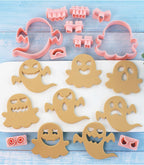 10Pcs Halloween Cookie Cutters, 3D Cookie Cutter with Plunger Stamp, Ghost Biscuit Cutters Cake Baking Fondant Embosser Stamps Halloween Party DIY Cake Decorating Tools(L10)
