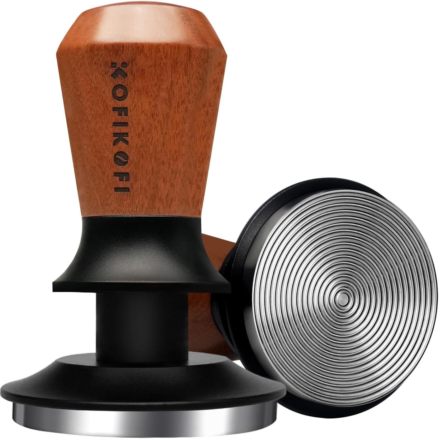53.3mm Espresso Tamper, Coffee Tamper with Stainless Steel Ripple Base, Barista Espresso Coffee Tamper with 30lbs Spring Loaded and Rosewood Handle Fits for Breville Series 54mm Portafilter